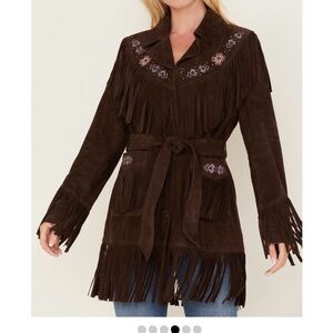 Brown Fringe Suede Embroidered Women's Jacket